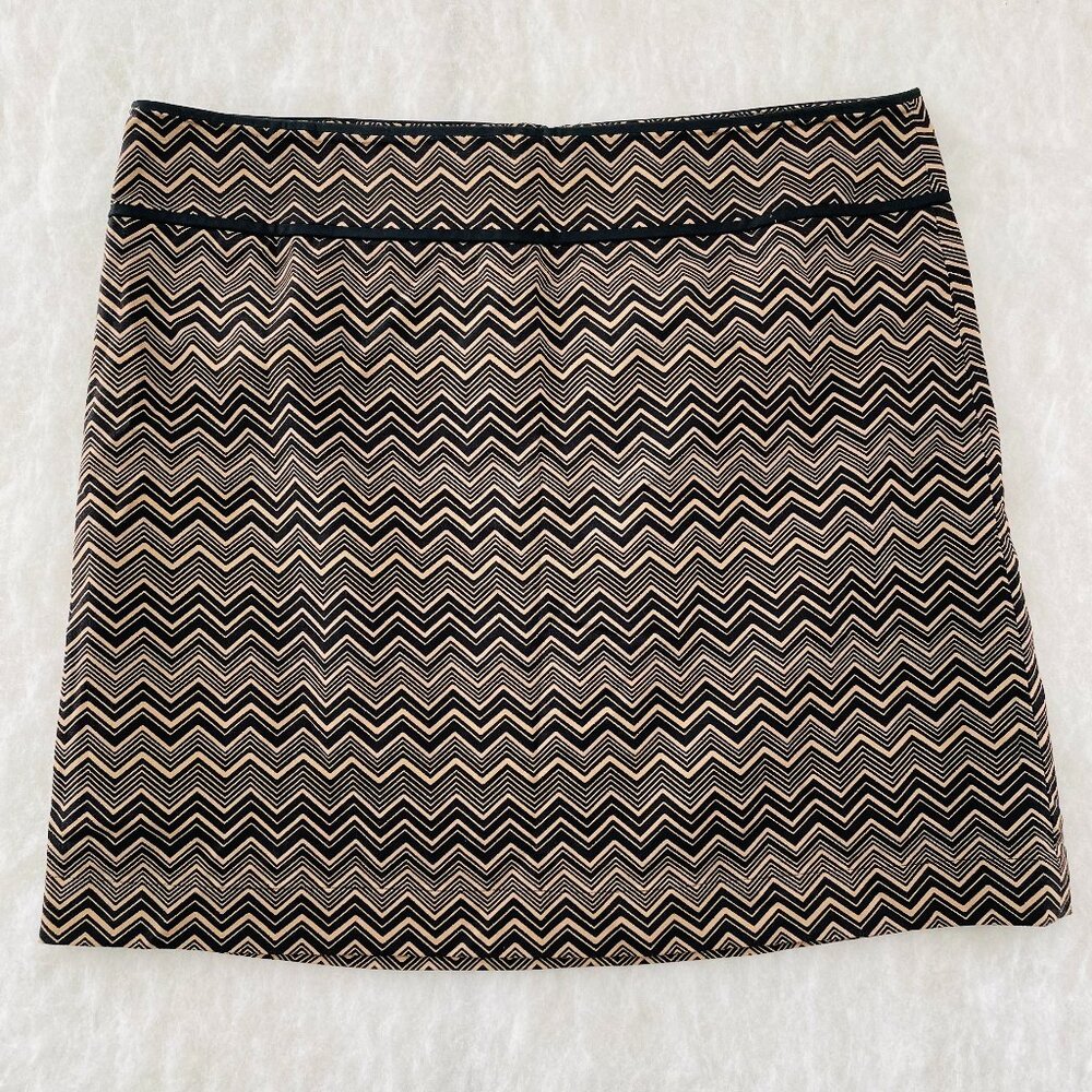 NWT Ann Taylor Loft Womens Black Brown Chevron Print A-Line Mini Skirt Size 14